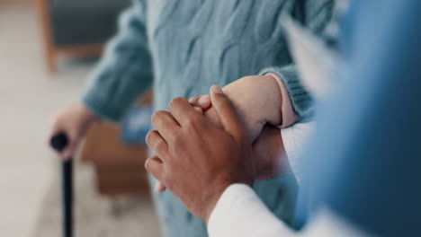 senior patient, nurse and holding hands