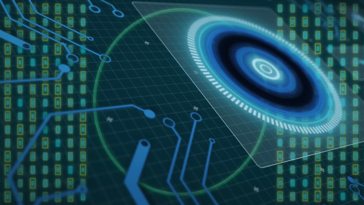 animación del escaneo del alcance y el procesamiento de datos a través de una placa de circuito