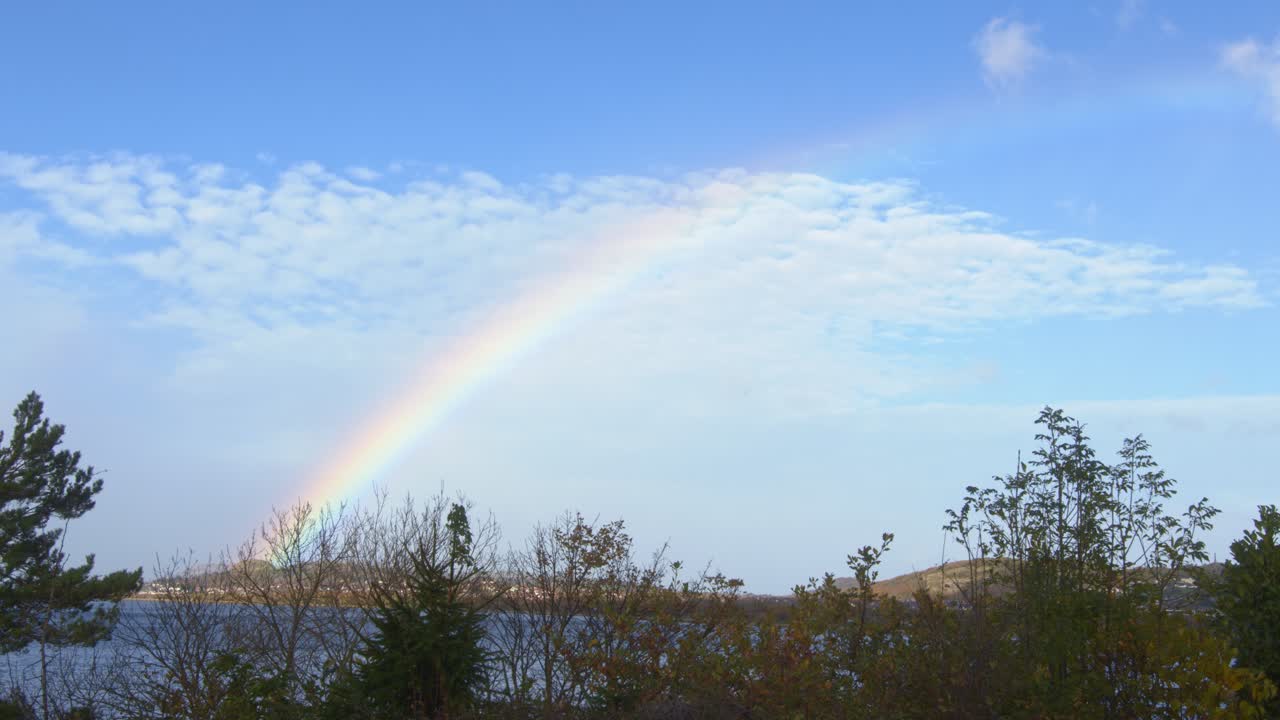 arco iris sobre el estuario de conwy, norte de gales