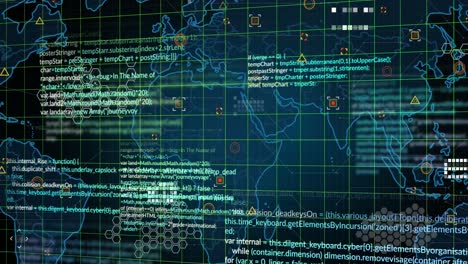animation of data processing and markers over world map