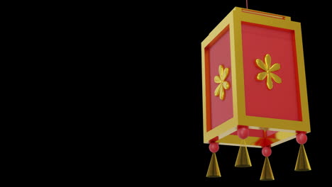 Animation-of-chinese-red-and-gold-lamp-hanging-with-copy-space-on-black-background