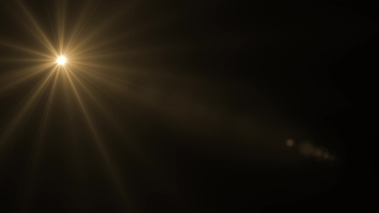 Effetto flare ottico con raggi di luce su sfondo nero e verde, animazione con raggi di luce celestiali