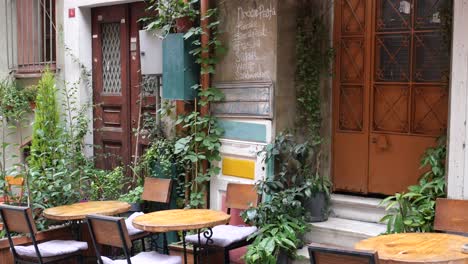 cozy outdoor cafe with tables and chairs