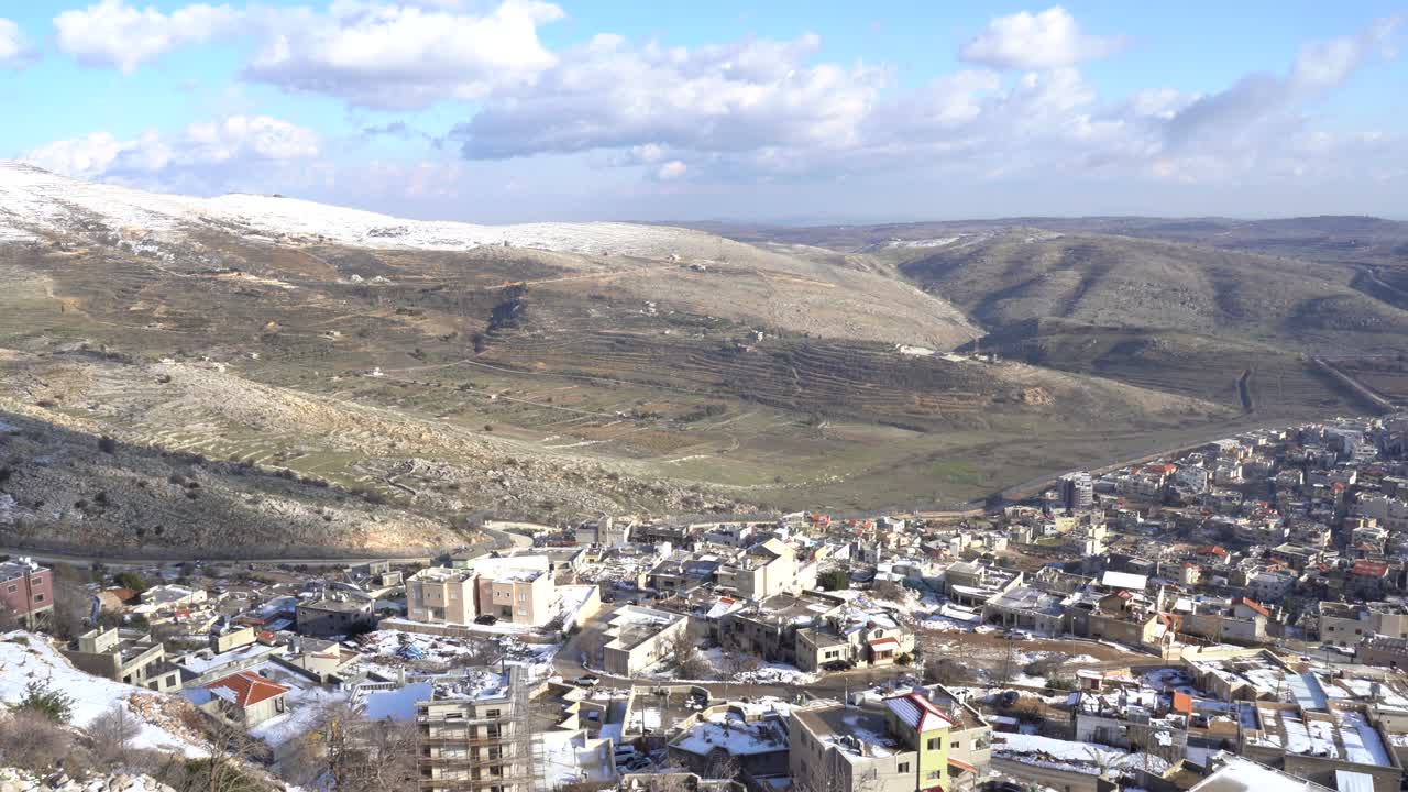 majdal shams y el monte hermon en un invierno nevado