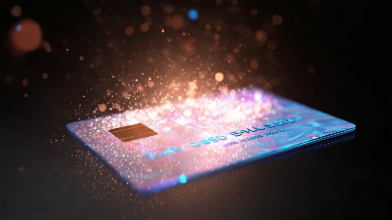 A mesmerizing digital depiction of a glowing card that captivates with vibrant colors and sparkling particles, creating a magical atmosphere and showcasing elegance and innovation