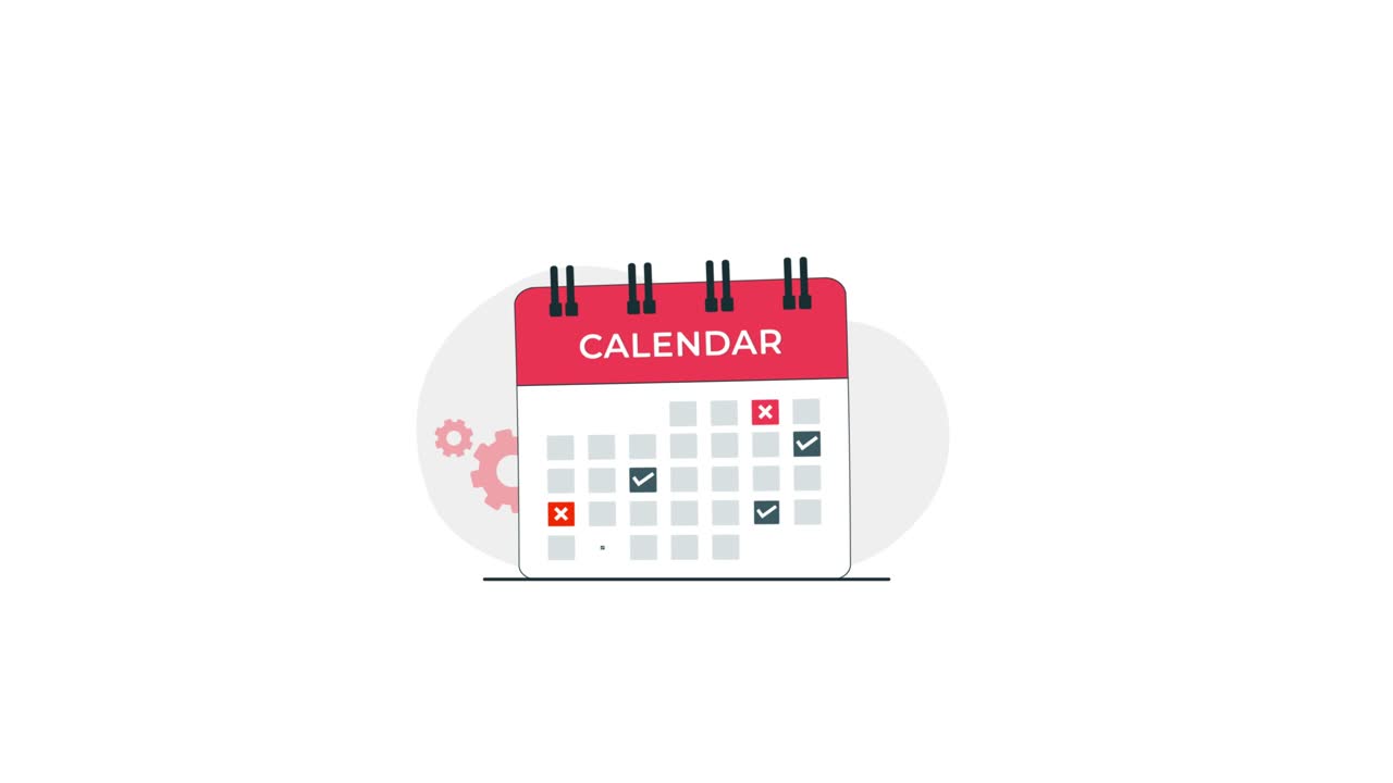 Animeret kalender med flueben og krydser til planlægning