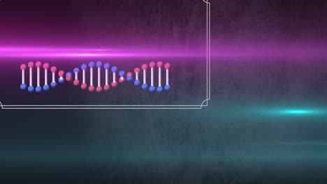 Animation-of-rotating-dna-helix-and-red-abstract-pattern-with-glowing-lens-flares-in-background
