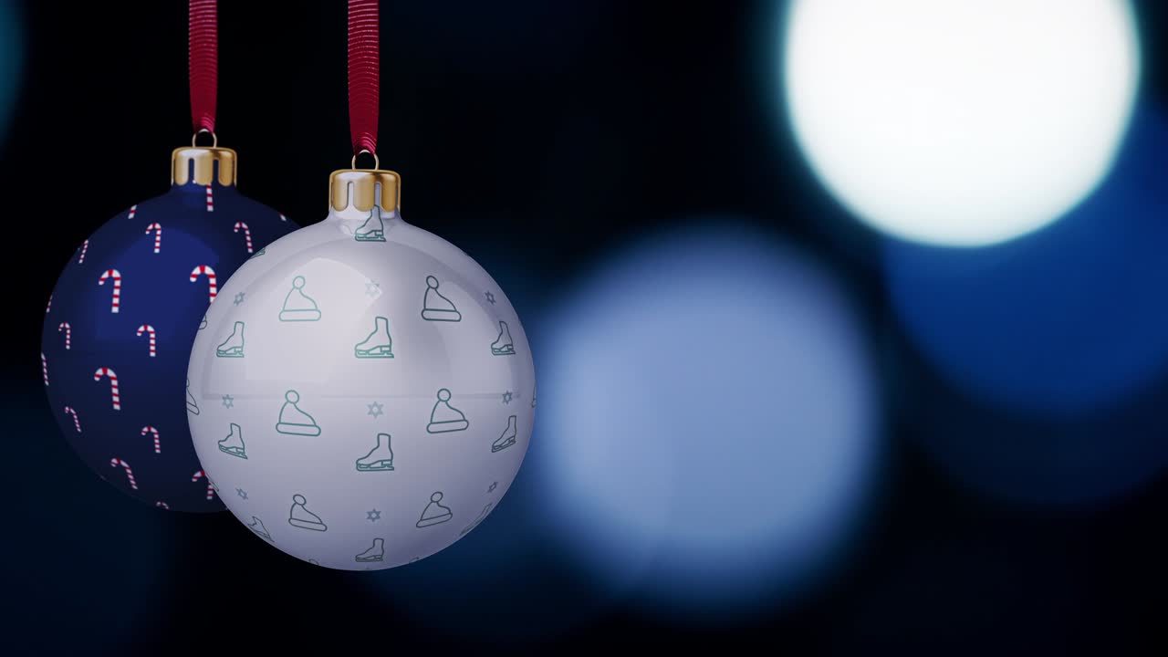 los adornos de la pelota de navidad están balanceándose en el fondo de bokeh archivo de bucle