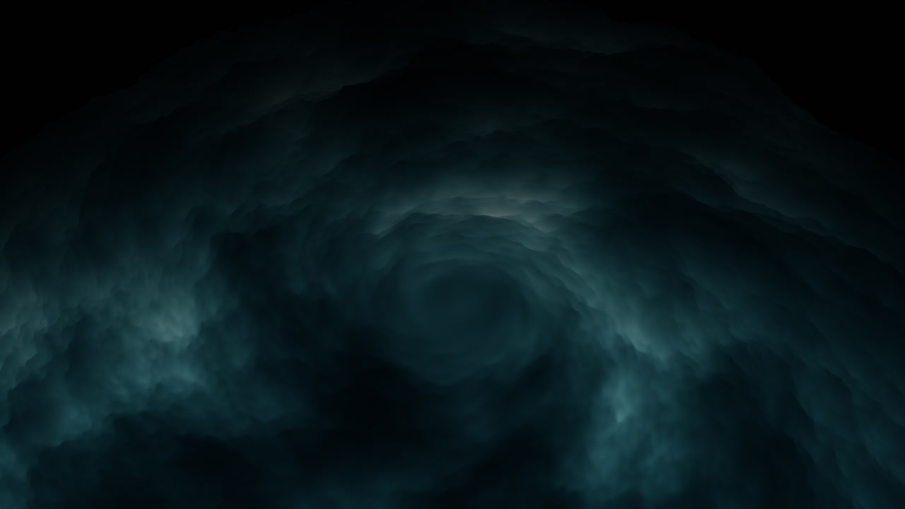 수수께끼 같은 어, 빛나는 핵을 가진 회전하는 소용돌이.