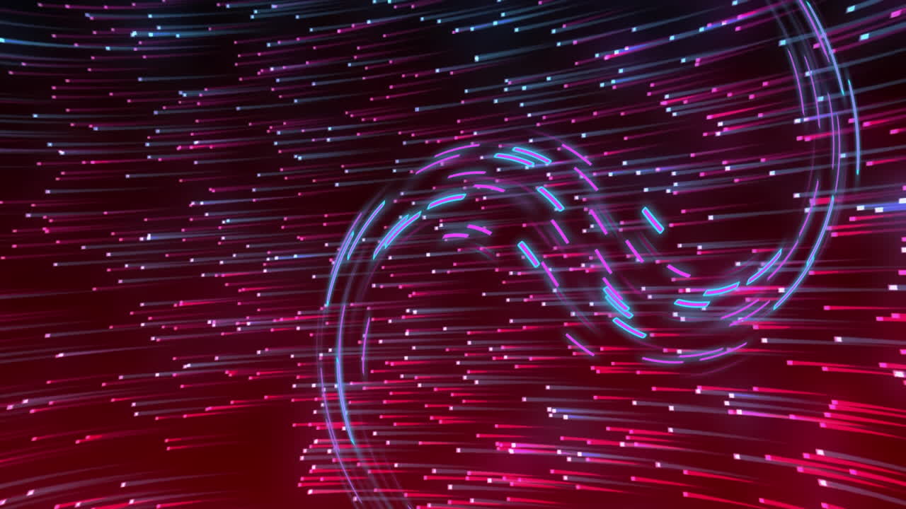 Animation of glowing light trails of data transfer moving in fast motion
