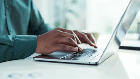 business, hands and a person typing on a laptop