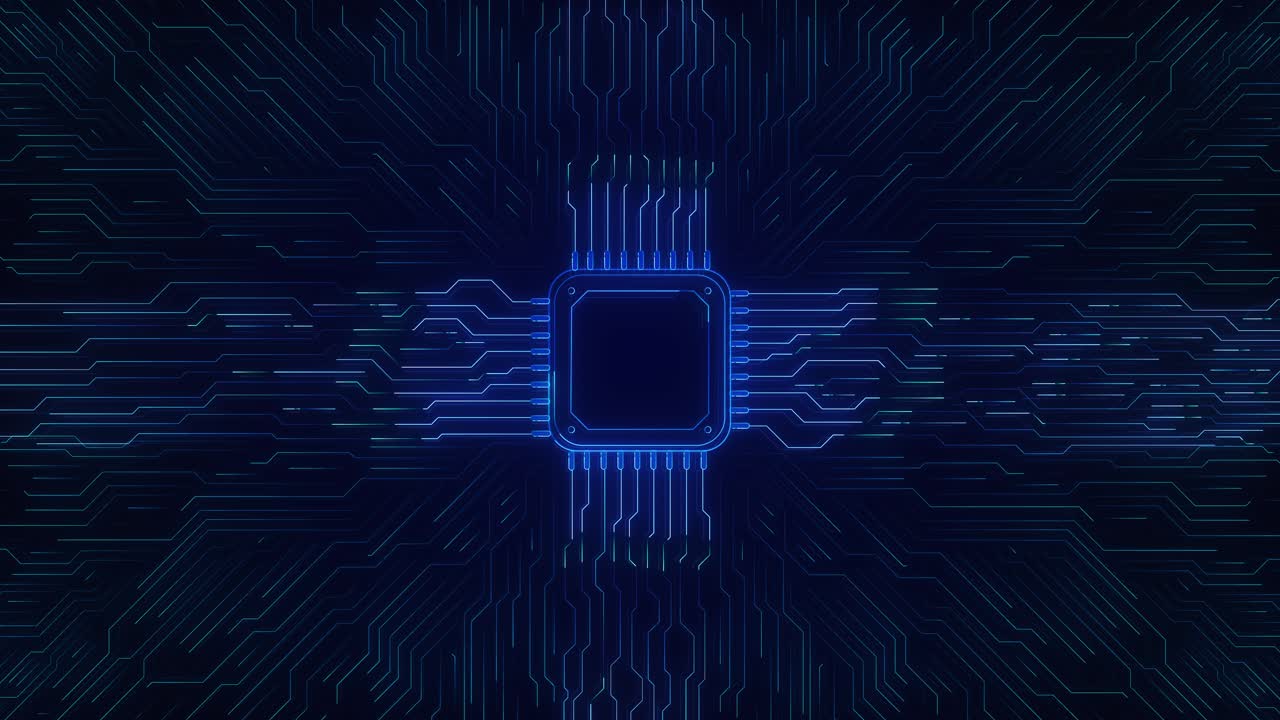 Ai chip background data processing circuit board line light digital technology blue background ai