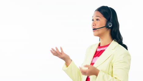 Business-woman,-call-center-and-speaking