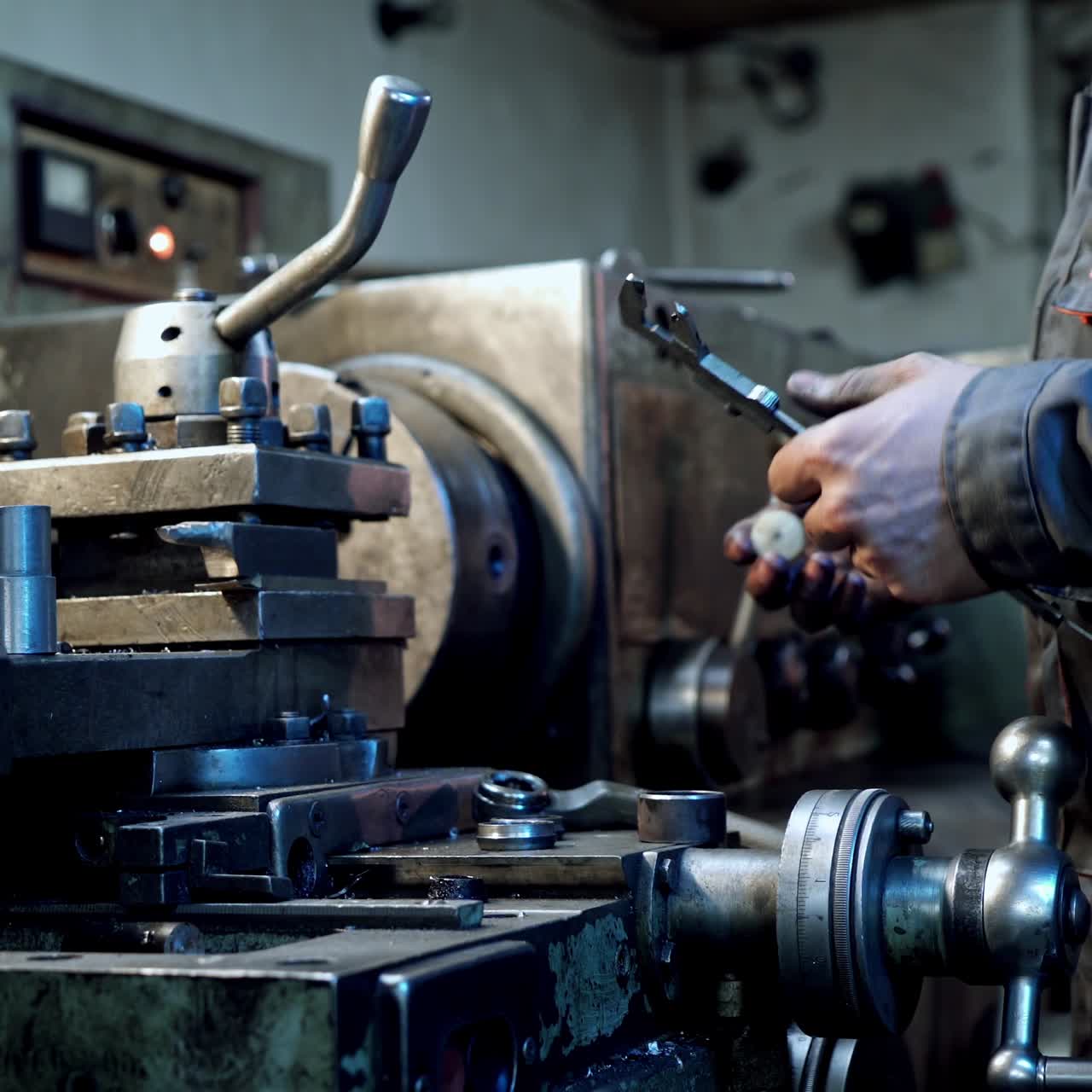 Man measuring metal part