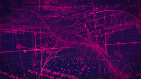 animación del procesamiento de datos digitales sobre una cadena de adn que gira sobre un fondo negro