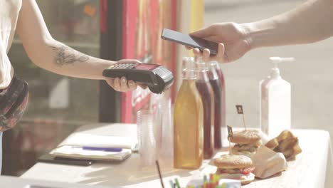 nfc technology, customer do payment with contactless credit card.