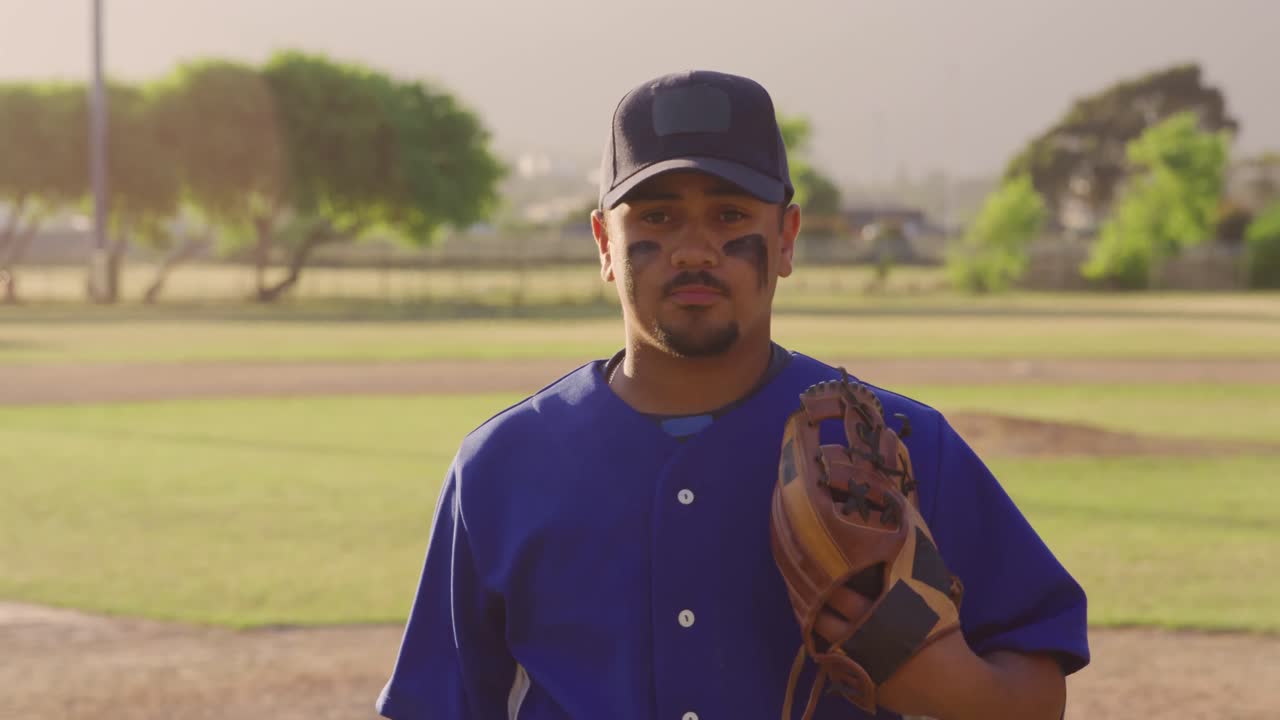 Baseball player looking at camera