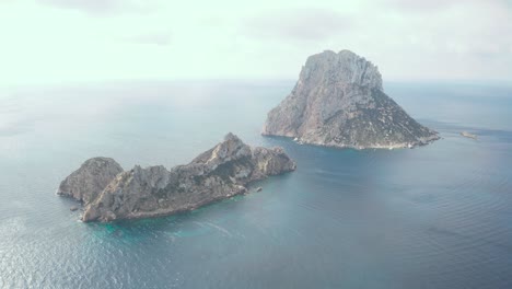 aerial view panning around es vedra, ibiza, spain