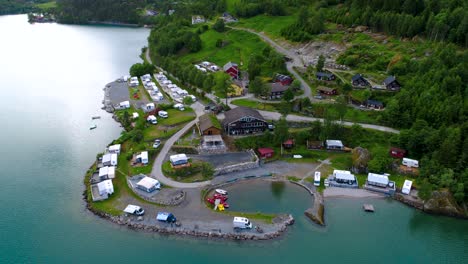 beautiful nature norway aerial view of the campsite to relax.