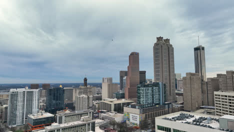 aerial revealing of atlanta georgia skyline buildings, usa