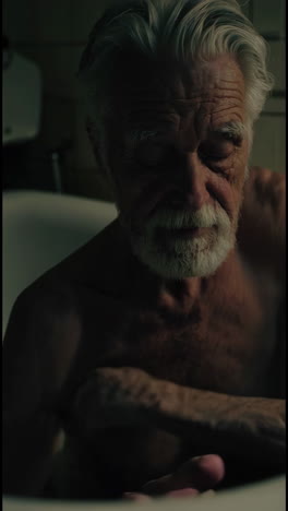 elderly man in a retro bathroom