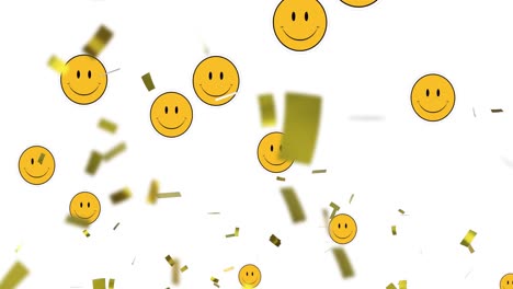 animation of gold falling over smiling emojis on white background