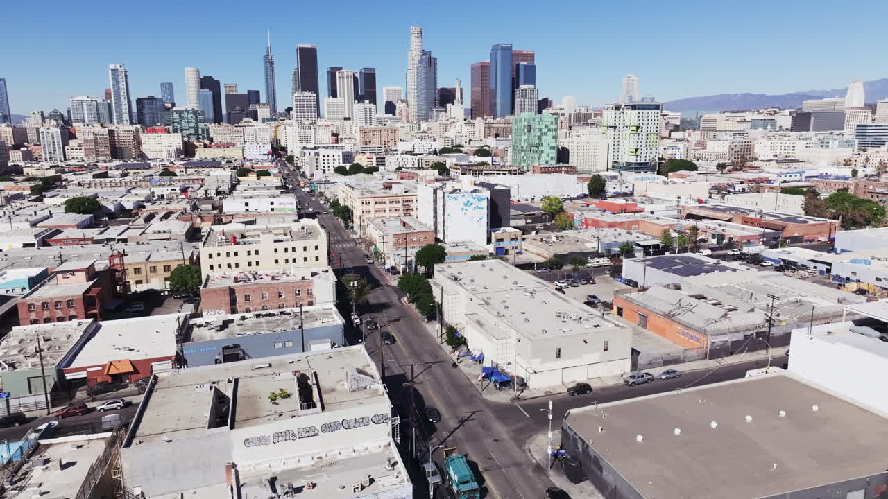 Aerial View of Downtown Los Angeles Skyline and Urban Landscape