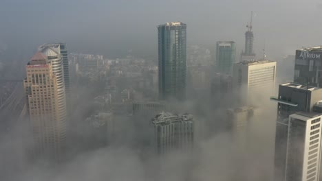 foggy cityscape aerial view