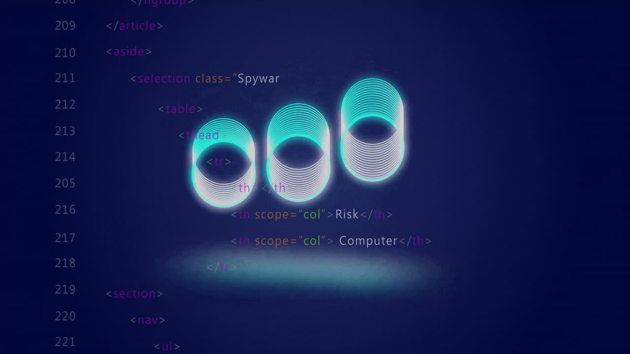 animación de seguridad de internet y gestión de riesgos en el fondo del código informático