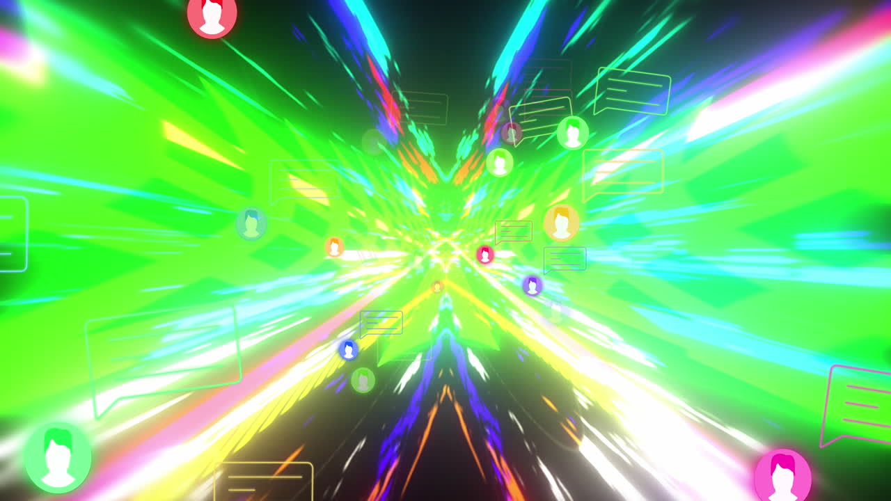 다채로운 배경에 소셜 미디어 아이콘의 애니메이션