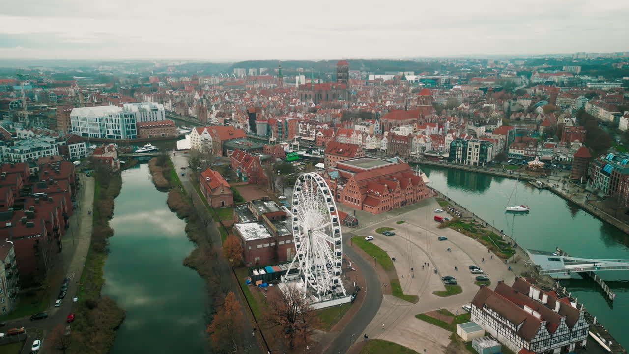 Aerial View of Gdansk, Poland with Ferris Wheel