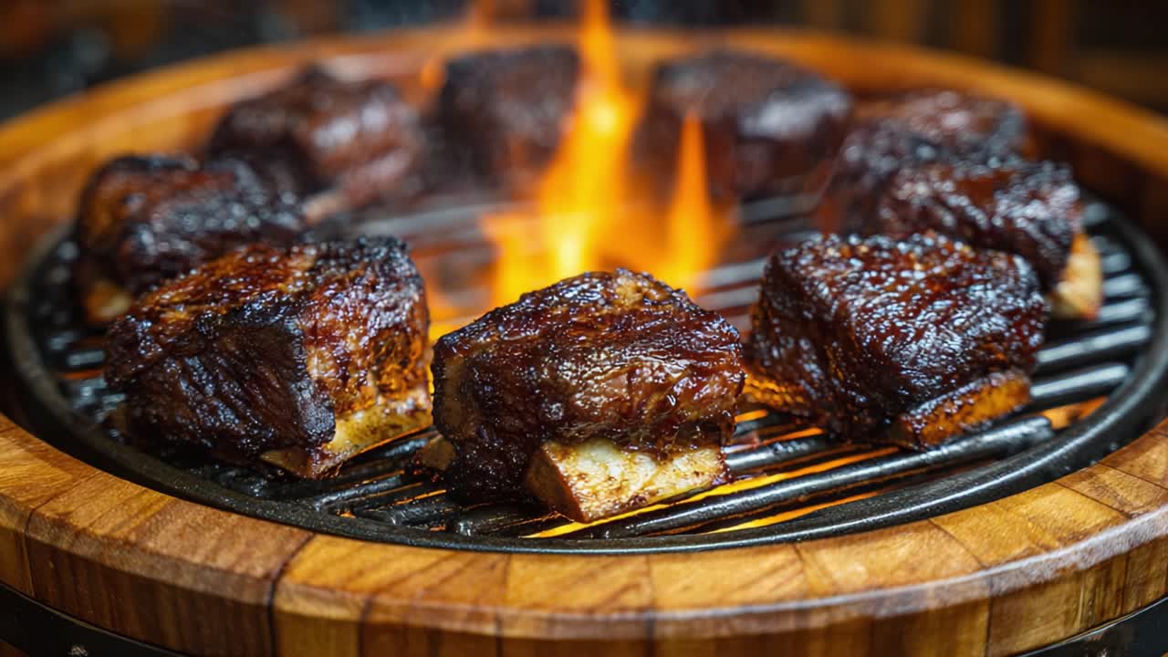 Sizzling Barbecue Cooking: Mouthwatering Cuts of Meat Over Flames on a Grill, Capturing the Essence of Outdoor Grilling and Delicious Flavor Profiles