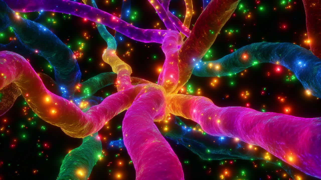 A Mesmerizing Journey Through Vibrant Neural Pathways: An Exquisite Exploration of Colorful Nerve Fibers Illuminated by Glimmering Lights, Capturing the Complexity and Beauty of Neural Networks