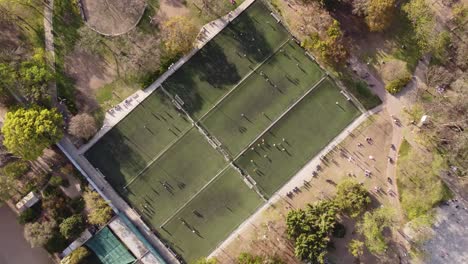 timelapse of six small soccer football training fields