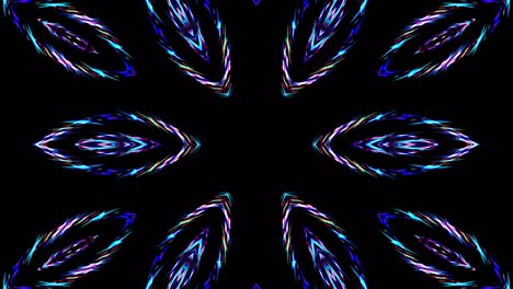 blue stripes glowing wave flower shape, kaleidoscope black background