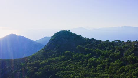 aerial view of smooth bend of mountain pass among aegean basin of turkey