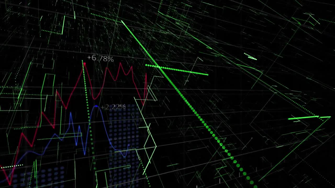 데이터 처리의 애니메이션과 검은색 배경의 반점