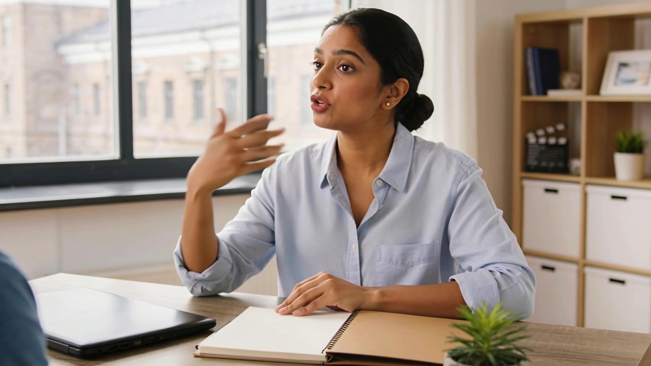 Professional Woman Having a Discussion in an Office Setting