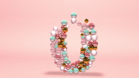 número 0 hecho de cuentas, bolas de vidrio, perlas pastel, joyas de cristal y oro