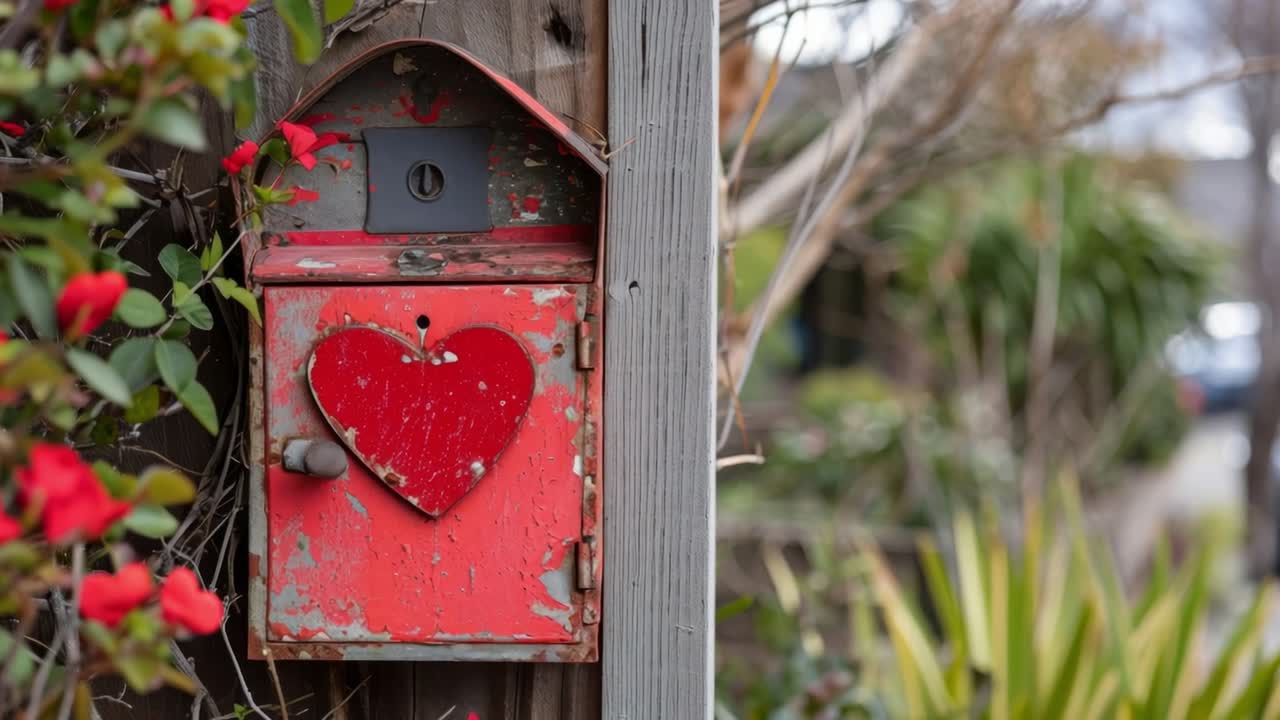 Heart Shaped Mailbox on Wooden Fence
