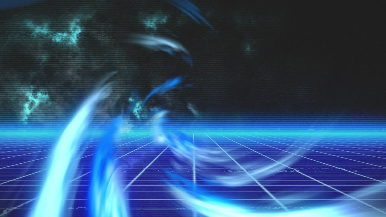 Animation of blue smoke over black and blue metaverse space