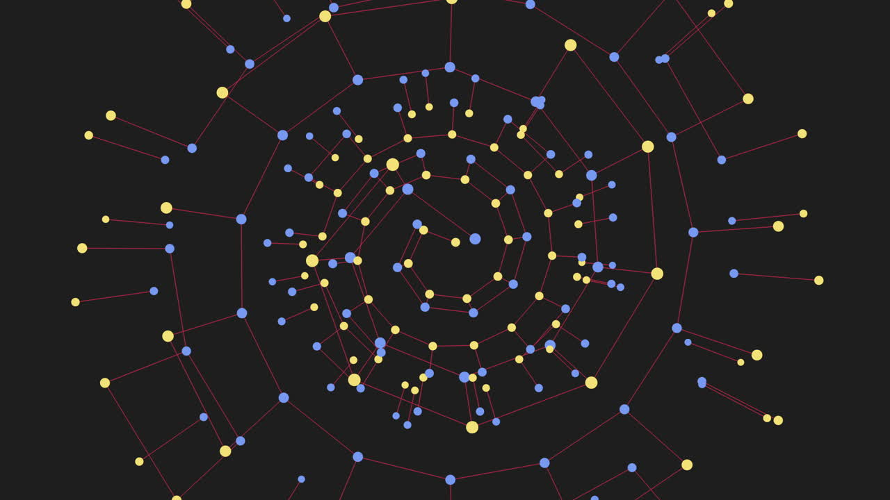 цифровые круги по спирали с неоновыми точками на черном градиенте