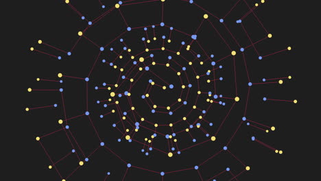 círculos digitales en espiral con puntos de neón en degradado negro