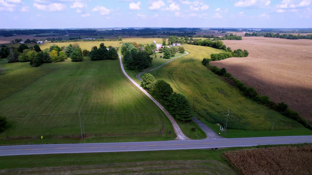 kentucky farmland, cornfields, ponds, lakes, farm country aerial