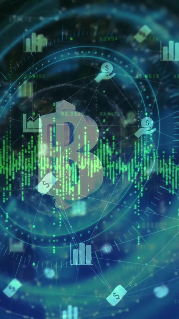 Video vertical: Al inicio, una rupia 3D ascendiendo, girando y pulsando como una forma de onda fluctuante, mostrando datos de mercado