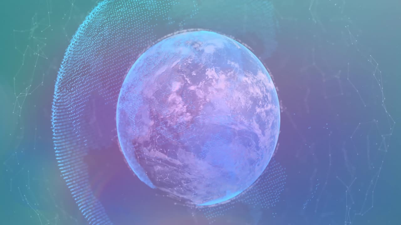 파란색 배경에 전 세계 연결 네트워크의 애니메이션