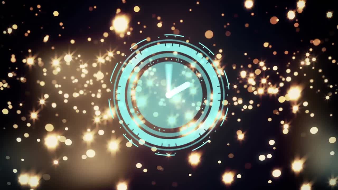 黒い背景の輝く星の上に手を動かす時計のアニメーション