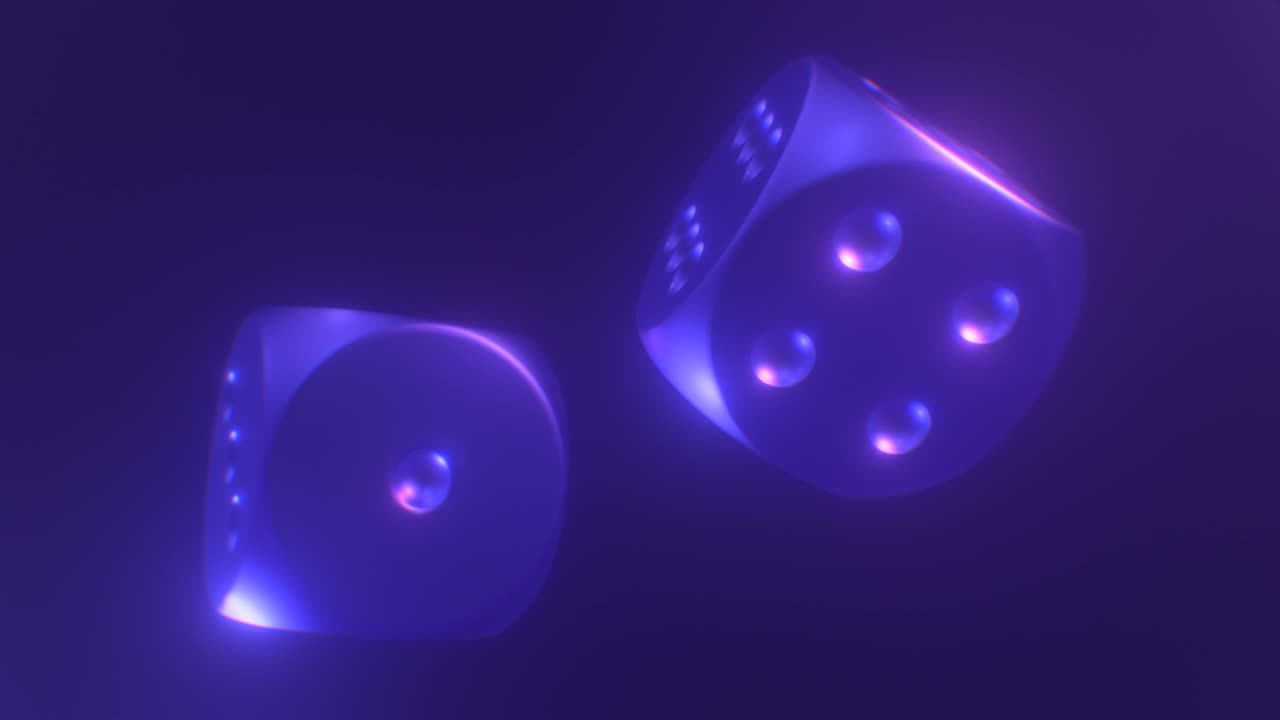 dados flotantes abstractos girando bajo luz negra de neón reflectante brillante - animación de fondo de movimiento de bucle sin costuras de 4k