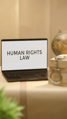 vídeo vertical de la ley de derechos humanos mostrado en la pantalla de una computadora portátil legal