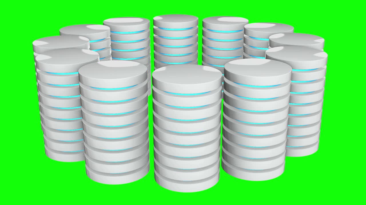 Disk server futuristik dan blok basis data atau sel baterai. Konsep Web Hosting atau komputasi awan.
